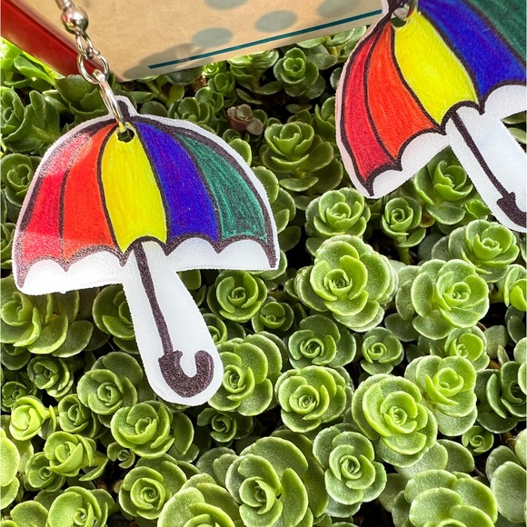 rainbow parasol shrinky dink earrings - Picture 2 of 6